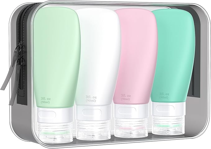 INSFIT Portable Travel Bottles, TSA Approved Leak Proof Containers for Toiletries, BPA Free Refillable Accessories for Shampoo, Body Wash, Liquids (4 Pack)