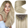 Ve Sunny Real Hair Extensions Clip in Human Hair Ash Grey Balayage Platinum Blonde Hair Extensions Clip ins Ombre Remy Straight Human Hair for Women 7pcs 120g 14 inch