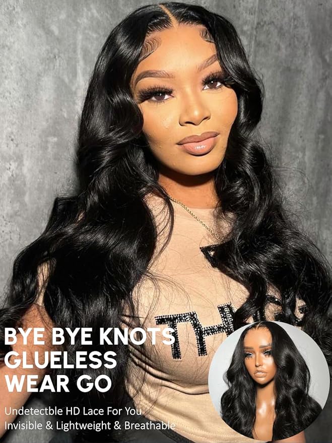 KLAIYI Body Wave Bye Bye Knots Glueless Wig 7x5 Pre Cut Lace Front Wigs Human Hair Wear and Go Wigs for Beginners Pre Bleached Pre Plucked Pre Everything 3S Easy to Ready to Wear Loose Wave Wig 28Inch