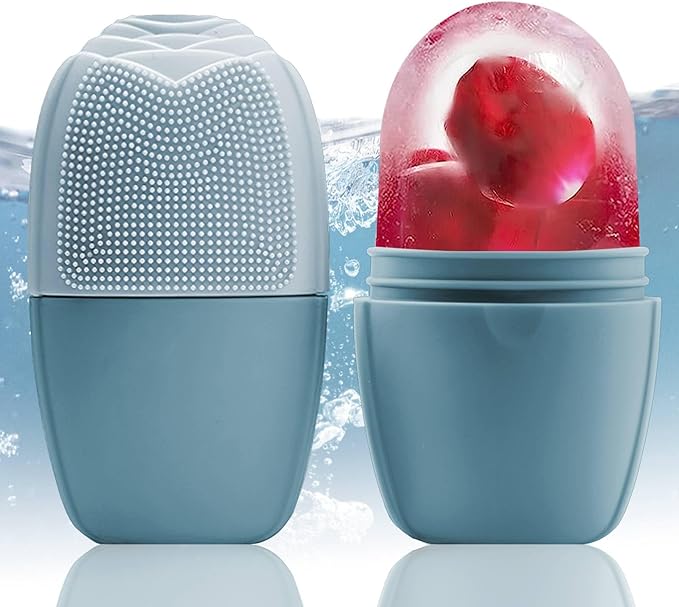 XHJRI Ice Face Roller Massager,Ice Cube Roller for Face, Eyes and Neck Naturally Conditioning and Skin Care,De-Puff Eye Bags,Reduce Migraine Pain,Reusable Massage Silicone Ice Mold (New Blue)