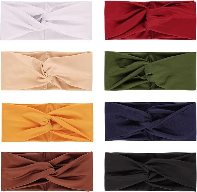 DRESHOW 8 Pack Headbands for Women Yoga Knotted Headbands Elastic Criss Cross Hair Accessories Sports Head Wrap Non Slip