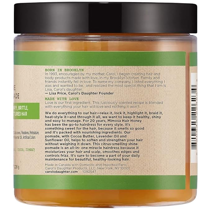Carol's Daughter Mimosa Hair Honey Shine Pomade for Textured and Curly Hair - with Shea Butter & Rosemary Oil, 8 fl oz