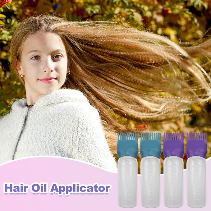 ELANE 4 Pack Hair Oiler Comb Bottle,Root Comb Applicator Bottle for Hair Oil Scalp Hair Oiling Applicator(Purple+Green)