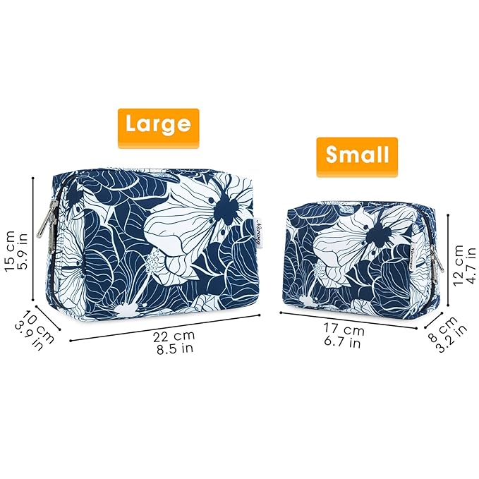 Narwey Cute Makeup Bag Travel Cosmetic Bag Organizer Toiletry Bag Make Up Bags with Compartments for Women Girls (Large, Blue Lotus)