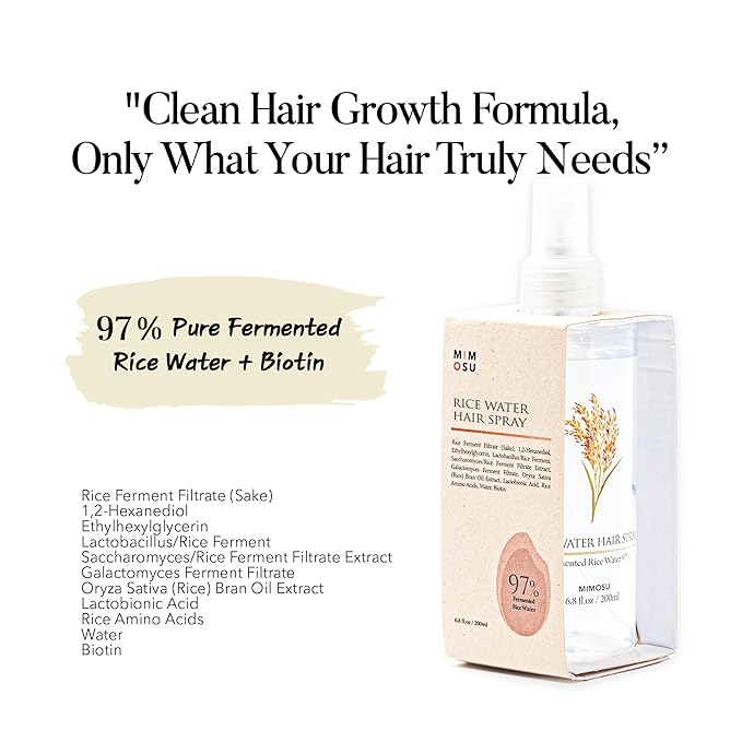 mimosu 97% Rice Water Hair Growth Spray - Fermented Rice Water & Biotin Serum, PHA Toner, Korean hair care Formula, 6.8fl.oz