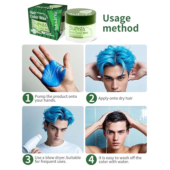 Temporary Hair Color Wax for Men - SUPIYA Washable Hair Wax Color, All-Day Hold Disposable Hair Wax for Party, Cosplay & Daily (Honey Color #41)