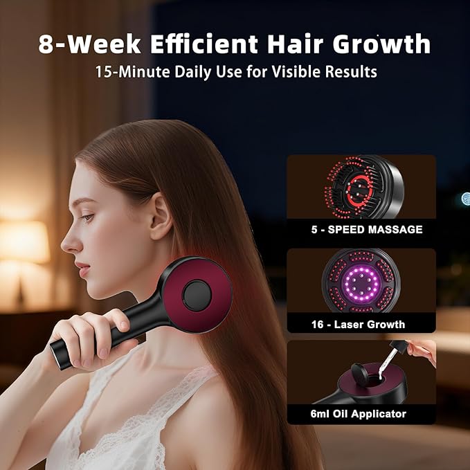 Hair Growth Comb, 3 in 1 Hair Growth Brush Electric Scalp Massager Oil Applicator High Frequency Comb, IPX7 Waterproof Portable Head Massager for Home & Travel
