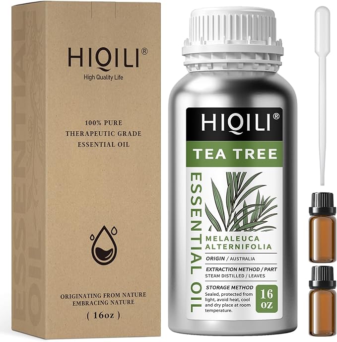 HIQILI Tea Tree Oil for Skin, Hair Restoration, Added to Shampoo, Body Wash, Foot Soak Use - 16 Fl Oz