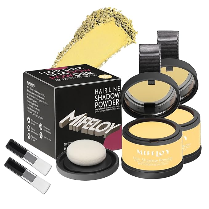 2 Pack Root Touch Up Shadow Powder, Gray Hair Cover Up, Women Color Root Coverage Powder for Thinning Grey Hairline, Men Instantly Concealer Hair Loss Beard Line Eyebrow, Light Blonde