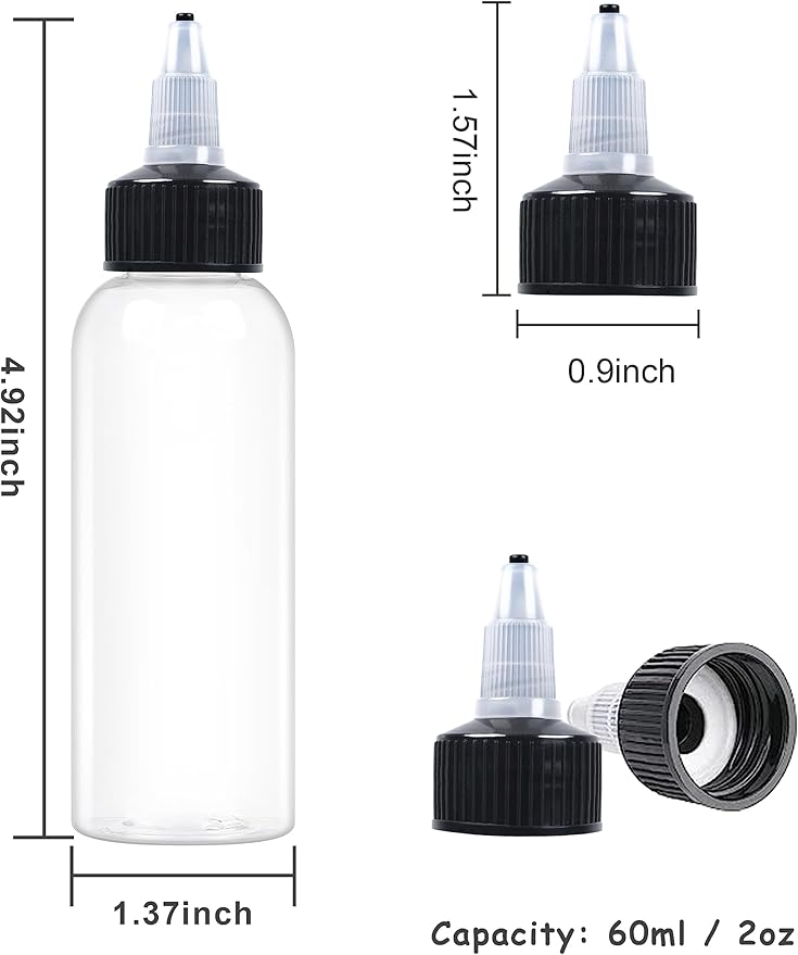 20 Pcs 2oz Plastic Squeeze Bottles with Twist Top Cap, 60ml Clear Dispensing Bottles, Empty Squirt Bottle for Liquids, Sauces, Arts, Crafts, Travel