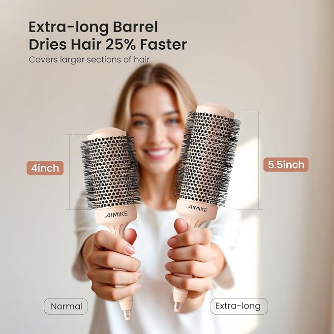 AIMIKE Round Brush for Blow Out, Extra Long Round Hair Brush w/Nano Thermal Ceramic & Ionic Tech, for Blow Drying & Styling, Curling and Shine - Barrel 2.1 inch