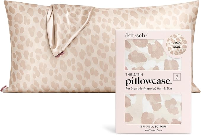 Kitsch Satin Pillowcase, Softer Than Silk Pillow Cases King, Cooling Pillow Covers, Satin Pillowcase with Zipper for Hair, Skin & Quality Sleep, Wrinkle-Free & Smooth, King Size 19"x36", Leopard