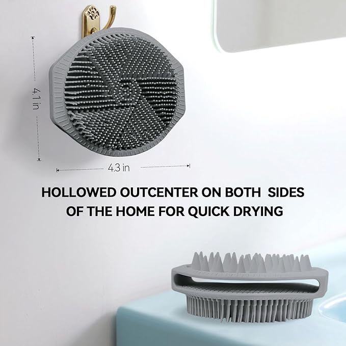 Silicone Body Scrubber as Stocking Stuffers, Dual-Sided Silicone Loofah for Shower, Exfoliating Body Brush Scrubber for Men and Women for All Skin, Scalp Massager Lather Well＆Easy to Clean (Gray)