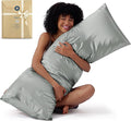 Bedsure Satin Body Pillow Pillowcase - Similar to Silk Body Pillow Cover Case with Envelope Closure,Cooling and Silky Long Pillowcase for Hair and Skin,Grey,20x54 Inches