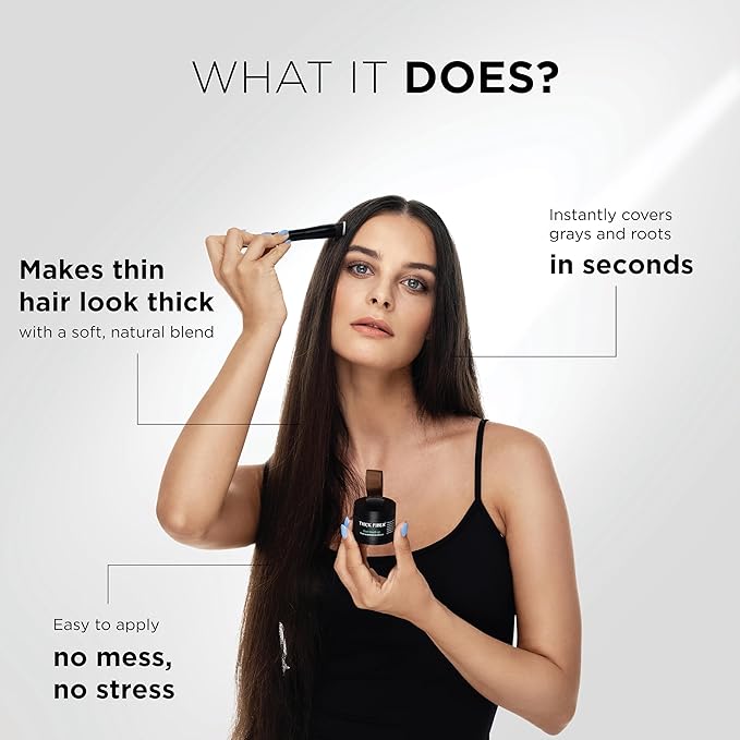 THICK FIBER Root Touch Up and Hair Loss Concealer Set - Water & Sweat Resistant Hairline Powder for Thinning Hair, Women - Includes Brush (White)
