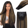 Lashey Seamless Clip in Hair Extensions Human Hair 110g 7pcs Kinky Straight Natural Black Mixed Chestnut Brown Clip in Hair Extensions for Black Women 14 Inch 100% Remy Human Hair Extensions