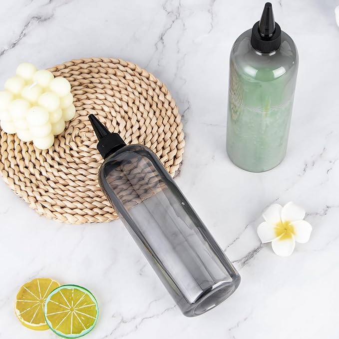 Applicator Bottle for Hair, 16.9 ounce Hair Color Applicator Bottle 2 Pack Squeeze Bottle Transparent Oil Bottles for Hair, PET Plastic Refillable Bottles with Twist Top Cap,Clear Black