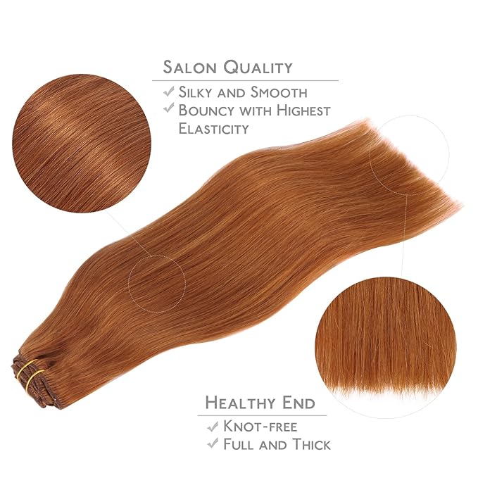 WENNALIFE Clip in Hair Extensions Real Human Hair, 24 Inch 120g 7pcs Clip in Hair Extensions Real Human Hair, Dirty Ginger Human Hair Clip in Extensions Remy Human Hair Extensions Clip Ins Double Weft