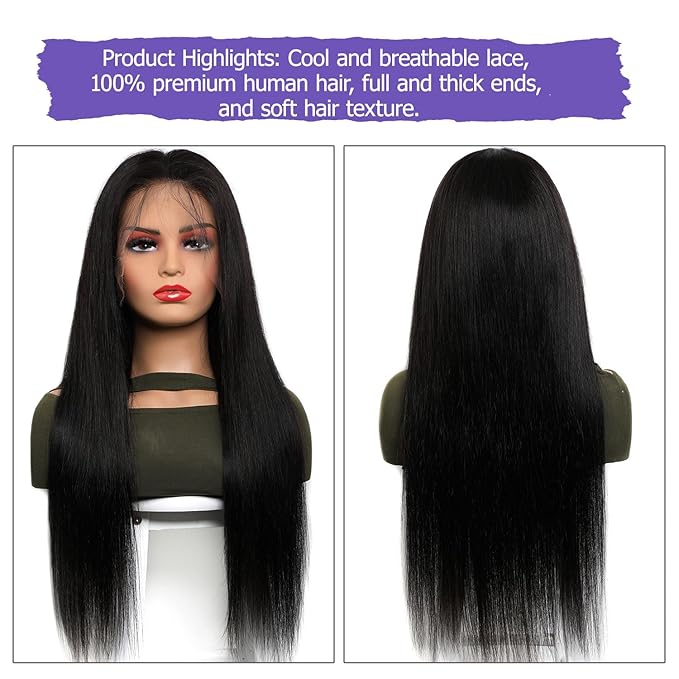 Lemoda Straight SKINLIKE Real HD 13x4 Full Lace Frontal Wigs 210% Density 15A Brazilian Straight Virgin Human Hair Lace Front Wig 30inch Invisible 0.1mm Ultra-thin Frayed Ends Tiny Knots