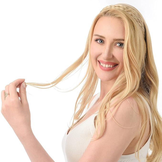 DIGUAN Double Three Strand Synthetic Hair Braided Headband Hairpiece Extension Women Girl Beauty accessory (Honey Blonde)