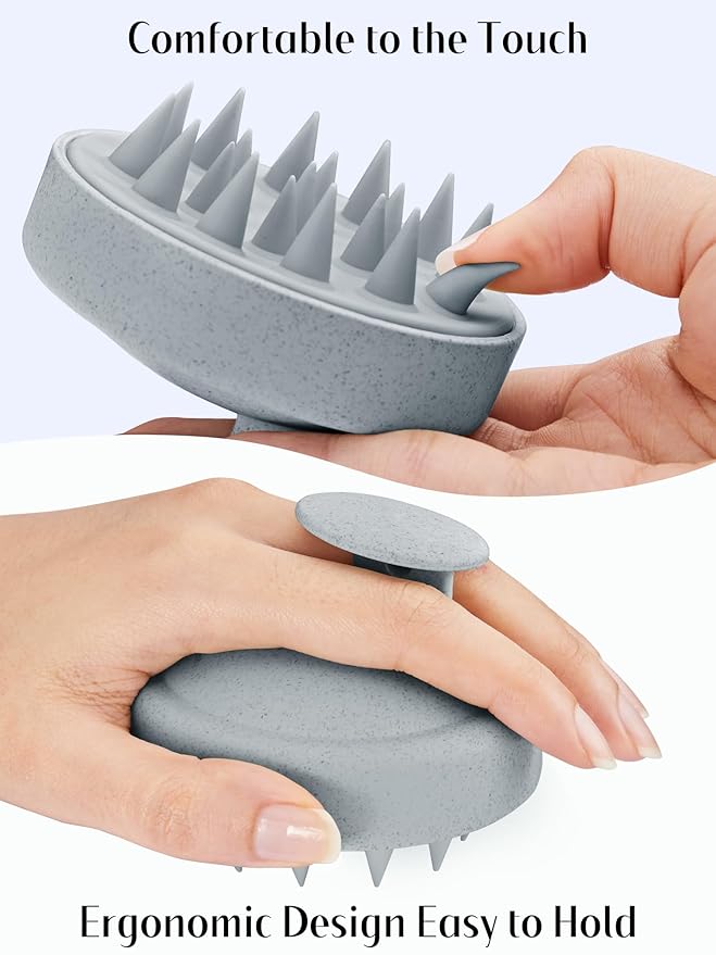 HEETA Scalp Massager Hair Growth, Soft Silicone Scalp Scrubber Shampoo Brush for Exfoliation, Dandruff Removal & Head Massage Stress Relax, Wet & Dry Use for Thick, Thin Hair Care, Wheat Straw Grey