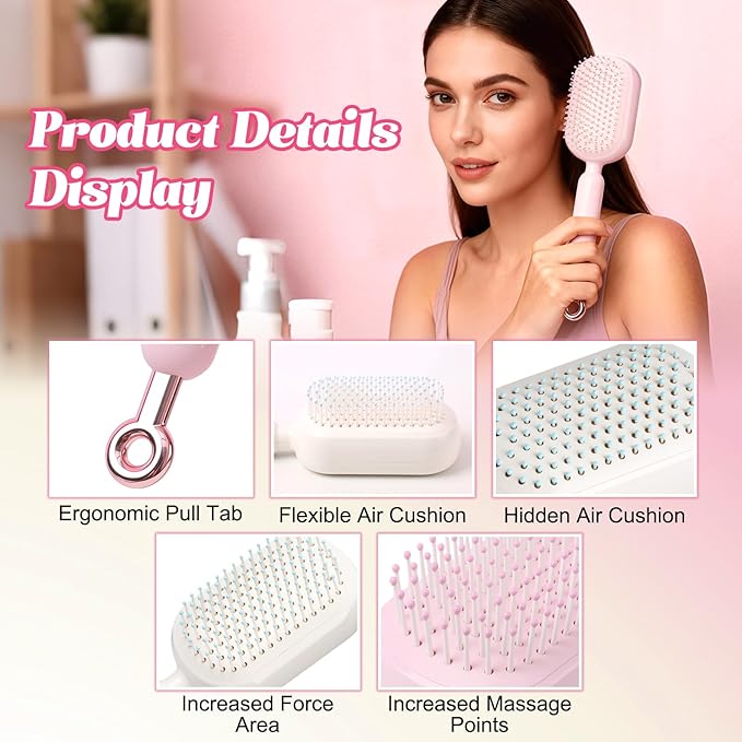 Retractable Cushion Massage Comb Brush, Anti-Static Easy-Clean Massage Comb,Air Cushion Massage comb,Smooth Clean Detangling Comb for All Hair Types (Blue)