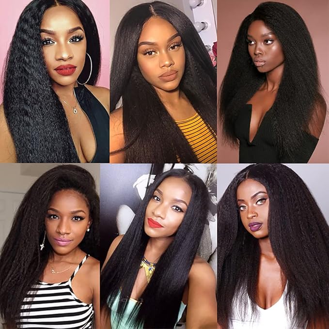 Kinky Straight Bundles Human Hair Color 1B Yaki Straight Bundle Brazilian Virgin Remy Hair 3 Bundles 22 22 22 Inch Niegmeag Double Weft Natural Black Yaki Bundle Hair Weave 300g