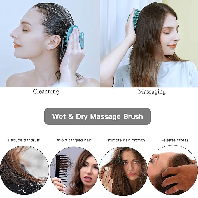 INNERNEED Scalp Massager Shampoo Brush, Wet & Dry Manual Scalp Care Head Scrubber Hair Washing, Soft Silicone Bristles, for Hair Growth, Dandruff Removal (Dark Green)