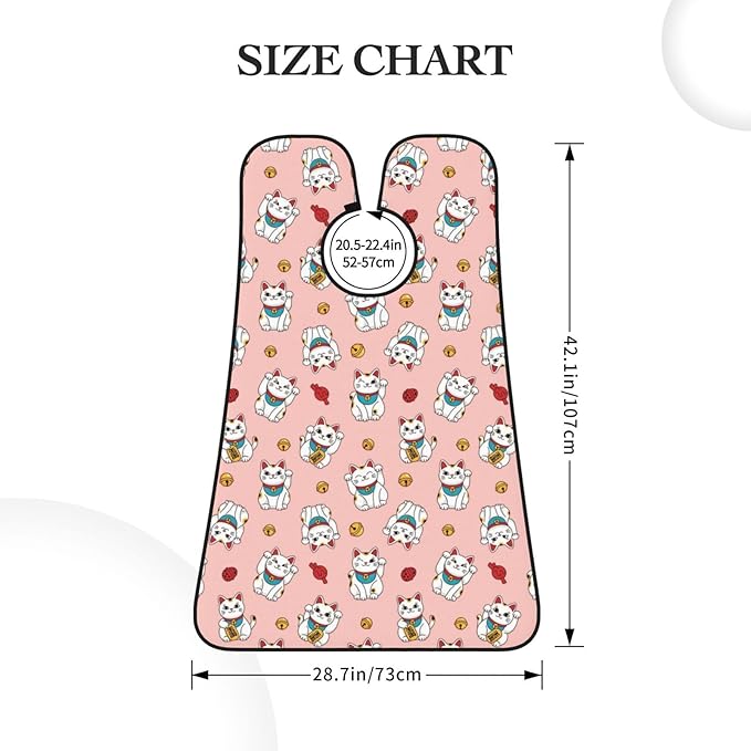 Beard Bib Apron for Men Shaving, Waterproof Non-Stick Hair Catcher with Suction Cups, Grooming Essential for Dad Husband, Japanese Cute Lucky Cat Pink Shave Bib