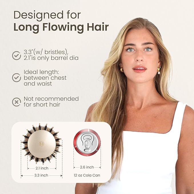 AIMIKE Round Hair Brush, Nano Thermal Ceramic & Ionic Tech, 2.1 Inch Barrel with Boar Bristles for Enhanced Texture, Golden, Hair Drying, Styling, Curling and Shine + 4 Free Clips
