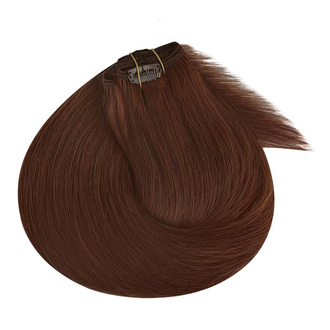 Ve Sunny Clip in Hair Extensions Real Human Hair, Clip on Extensions Human Hair, Short Straight Hair Extensions Clip ins Auburn for Party Add Volume Bold Color, 5pcs 80g 12inch