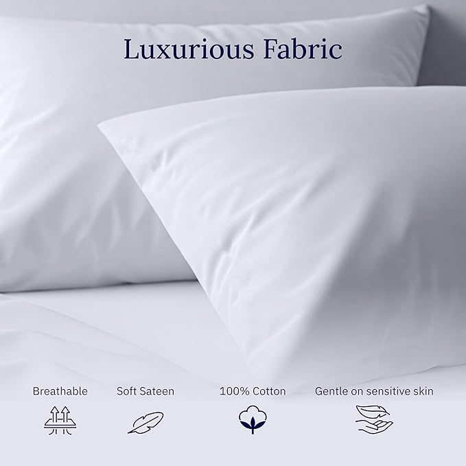 California Design Den Premium King Size Pillowcases Set of 2-600 Thread Count Sateen, Natural 100% Cotton Pillowcases King, Crisp, Durable Bedding - Soft Linen