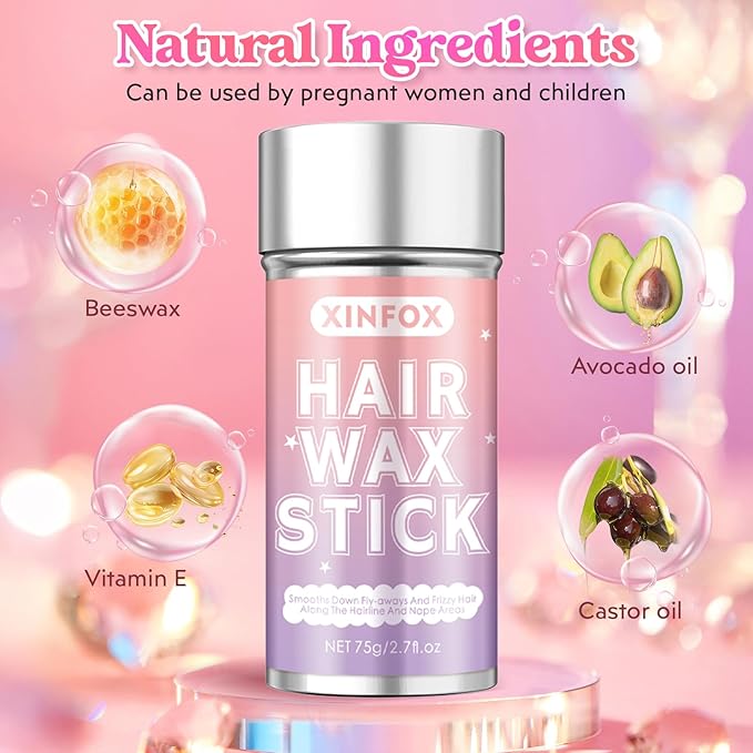 Hair Wax Stick, Slick Back Hair Brush, Wax Stick for Flyaways, Rat Tail Comb Edge Brush Styling Tool Set Accessories for Women Girls(Pink)