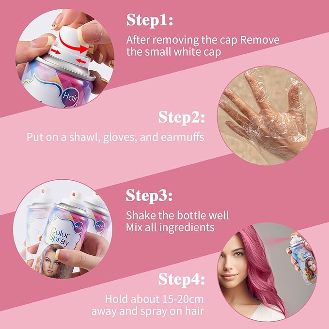 Temporary Hair Color Spray, Pink Hair Dye, Hair Color For Women, Temporary Hair Dye, Washable, Easy To Colour, Mild Formula, Suitable For Various Hair Types, Works On All Hair Colors 120ml