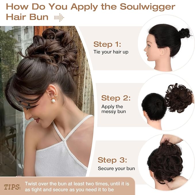 Messy Bun Hair Piece Wavy Curly Scrunchies Fluffy Donut Thick Updo Elegant Chignon Hairpieces for Women Girls, Sliver Gray to Platinum Blonde 1.4oz
