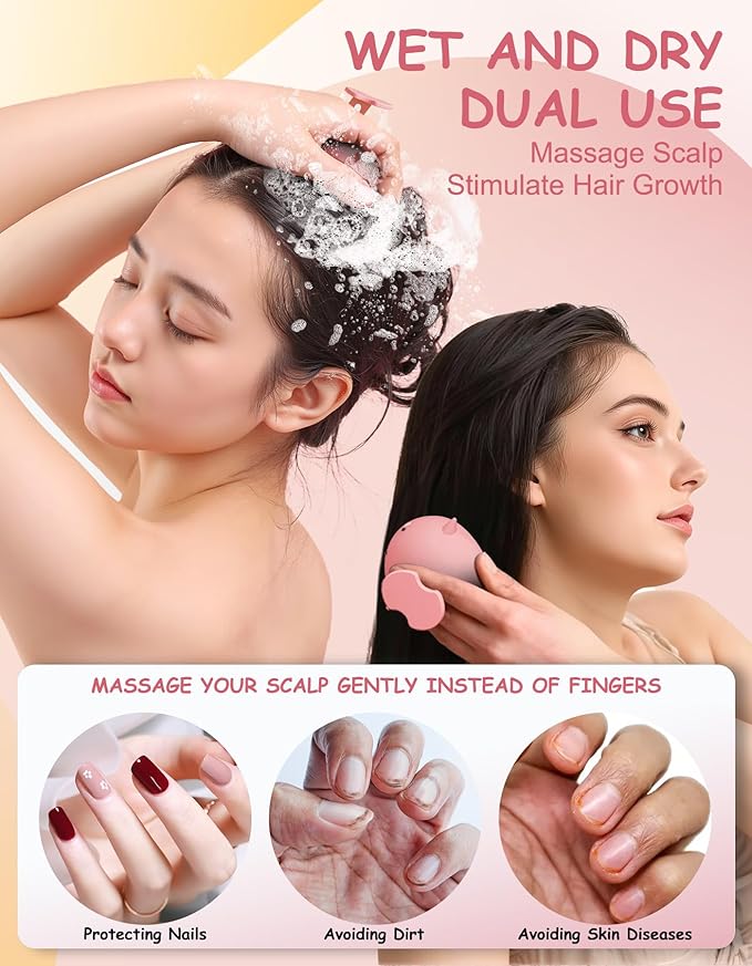 Scalp Massager Hair Growth Shampoo Brush, Silicone Scalp Scrubber Shower Scalp Brush for Hair, Head Massager Scalp Exfoliator for Dandruff Removal, Wet Dry Scalp Massage Tool for Hair Care, Pink