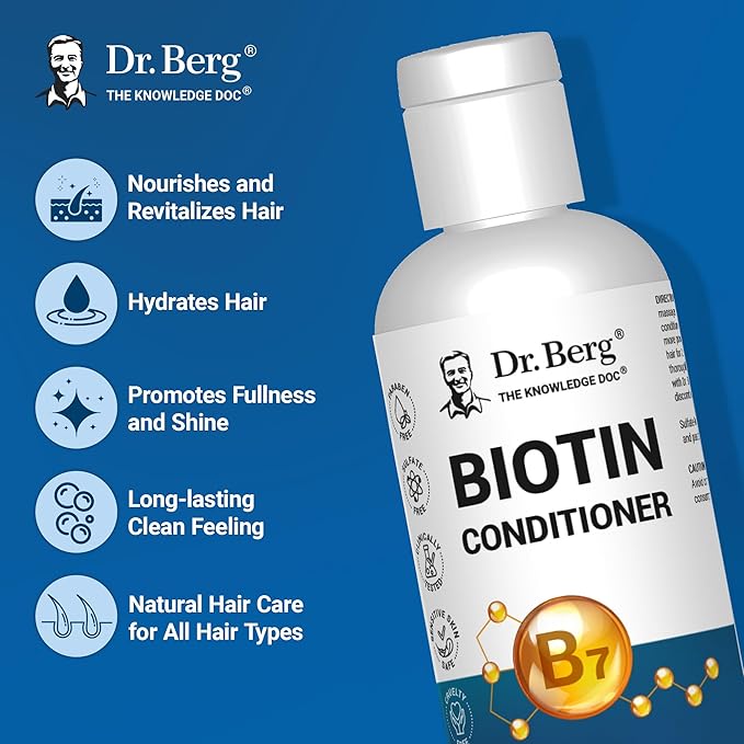 Dr. Berg Biotin Conditioner for Men & Women (Improved High-Performance Formula) - Independently Tested & Certified Paraben- Sulfate- & Silicone-Free - Infused w/Biotin, Argan & Botanicals - 8 Fl oz