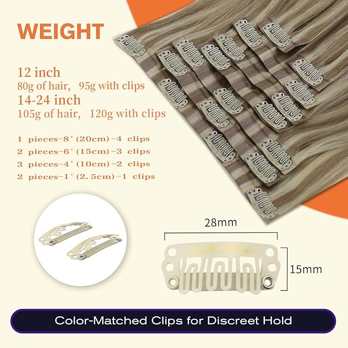 Full Shine Clip in Hair Extensions Real Human Hair Highlights Blonde 22 Inch Remy Human Hair Clip in Extensions Golden Blonde Mix Light Blonde Invisible Real Hair for Women 8 PCS 120 G