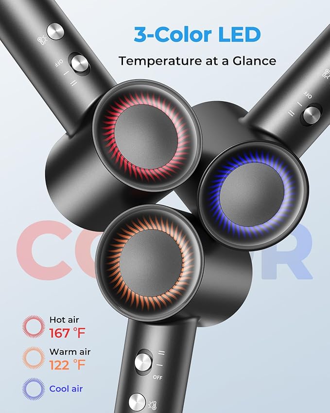 High Speed Hair Dryer 160000 RPM - Quiet Ionic Blow Dryer with Magnetic Diffuser and Concentrator, 500 Million Negative Ions, Lightweight, Thermo-Control Fast Drying Hairdryer for Home Travel Salon