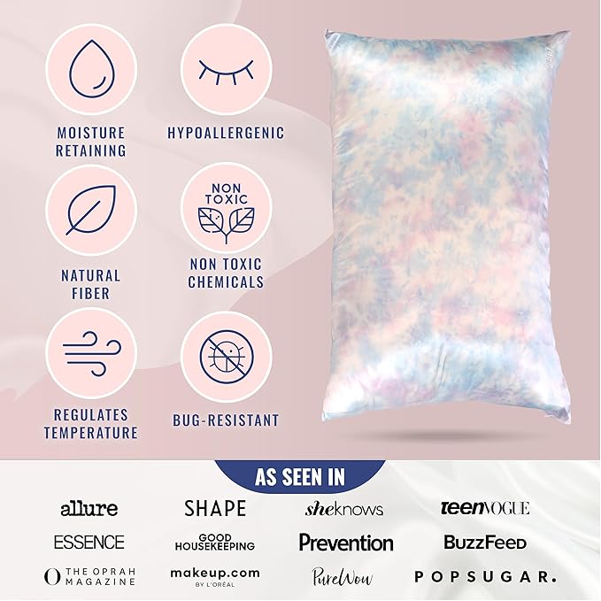 Blissy Silk Pillowcase - 100% Pure Mulberry Silk - 22 Momme 6A High-Grade Fibers - Silk Pillow Cover for Hair & Skin - Regular, Queen & King (Tie Dye, King)
