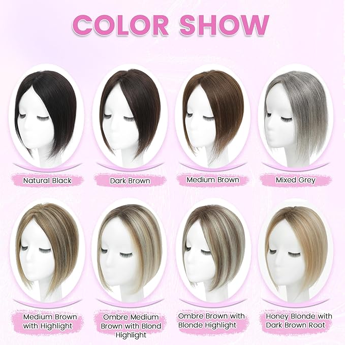 YAMI Hair Toppers for Women Fluffy Human Hair Topper 10inch Handmade Swiss Base Hairpieces 360° Cover Hairloss (Medium Brown)