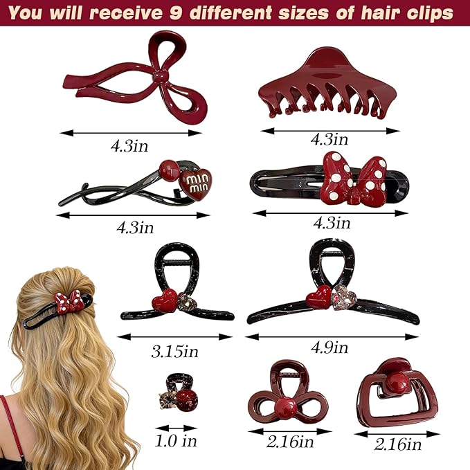 10 piece women's hair clip set, featuring anti slip hair claws for girls and various styles of women's hair accessories, making it the best gift for both girls and women(burgundy)