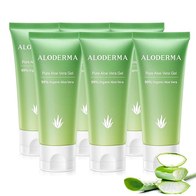 Aloderma 99% Organic Aloe Vera Gel for Face Made within 12 Hours of Harvest, Natural Hydrating Pure Aloe Vera Gel for Soothing Skincare, Moisturizing Aloe for Skin, Face, Sensitive Skin, 4oz - 6ct