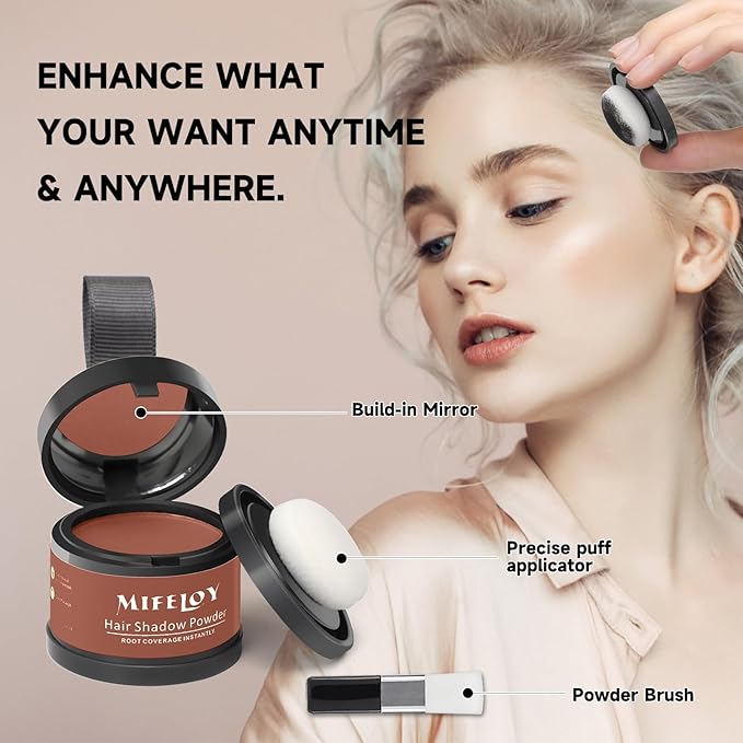 Root Touch Up Powder, Instantly Gray Hair Cover Up, Women Color Root Coverage Shadow Powder for Thinning Grey Hairline, Men Roots Concealer for Hair Loss Beard Line Eyebrow, Auburn