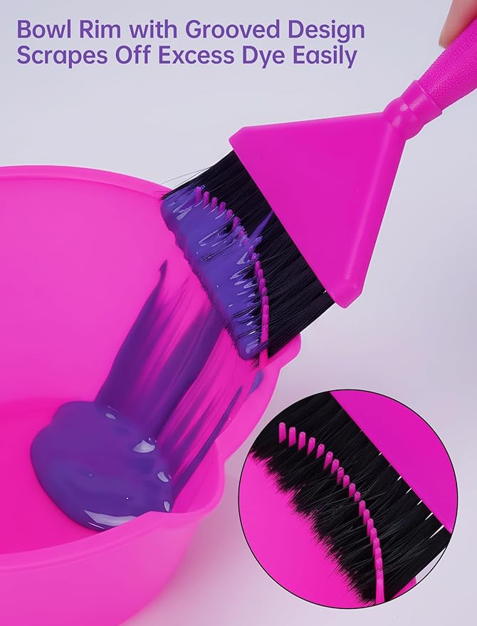 NiHome Hair Dye Bowl and Brush Set, Hair Color Mixing Bowls for Hairstylist, Color Bowls with Fine Teeth and Brush Cleaner, Salon Supplies Essentials, 3-Pack