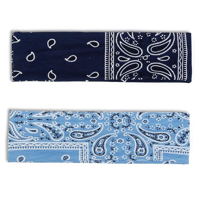 TERSE Paisely Headbands for Women Short Hair Bandana Headbands Non Slip Elastic Sweat Hairbands Soft Fabric Workout Yoga Running Sport Thin Hair Wrap for Girls