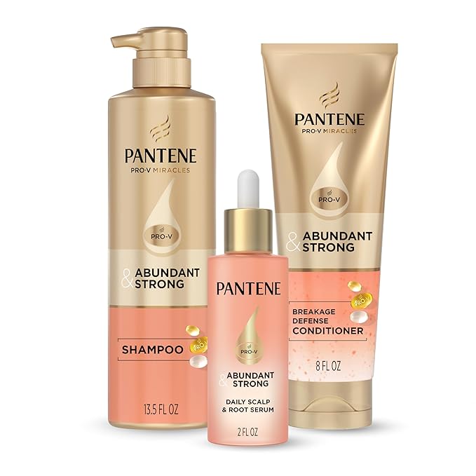 Alix Earle Pantene Abundant & Strong 5-Piece Gift Set - Regimen includes Shampoo (13.5 oz), Conditioner (8 oz), Serum (2 oz) for Hair Loss, Thinning, Anti-Breakage, Volume - Grows Healthier