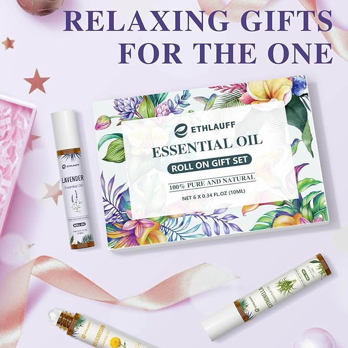 Essential Oil Roll On Set, Natural Aromatherapy Roll On, Relaxation Gift for Women and Men