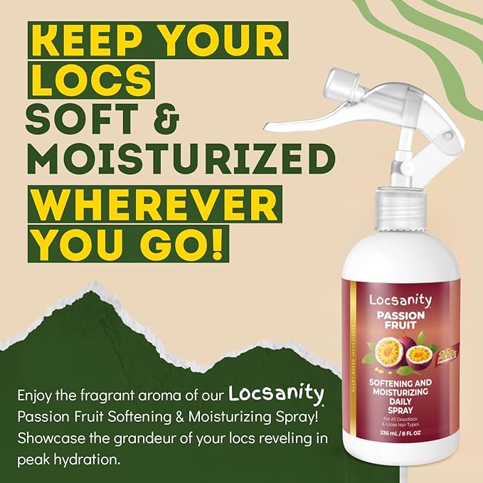 Locsanity Daily Moisturizing Spray for Dull, Dry Locs – Passion Fruit Hair and Scalp Moisturizer for Dreadlocks, Sisterlocks, Microlocks, Braids to Control Oil and Frizz (8 fl oz)