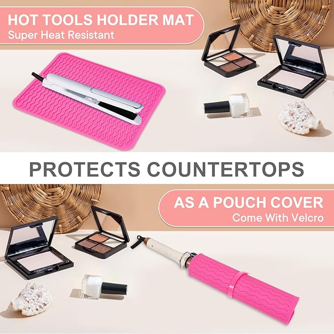 Oversize Silicone Heat Resistant Mat, Portable Travel Mat Cover for Curling Irons, Flat Irons, Hair Straightener and Hot Hair Styling Tools(14.2" x 11")